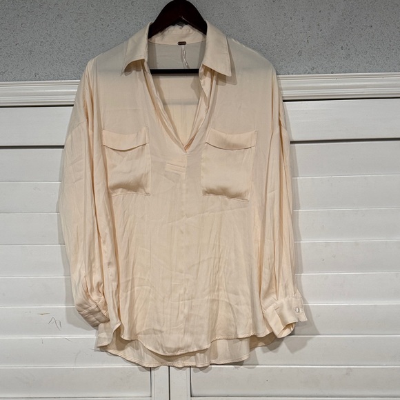 Free People Tops - Free People Cream Blouse with V-Neck